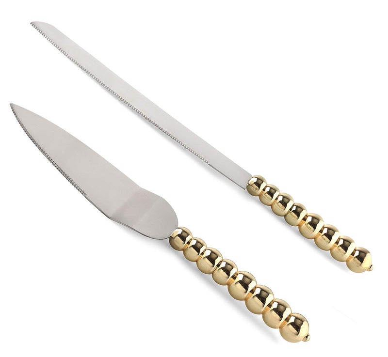 Homi styles wedding cake knife and server set | Elegant Gold Color With Beaded Handles & Premium 420 Stainless Steel Blades | Cake & Pie Serving Set For Wedding Cake,cake cutter Gift - Image 1